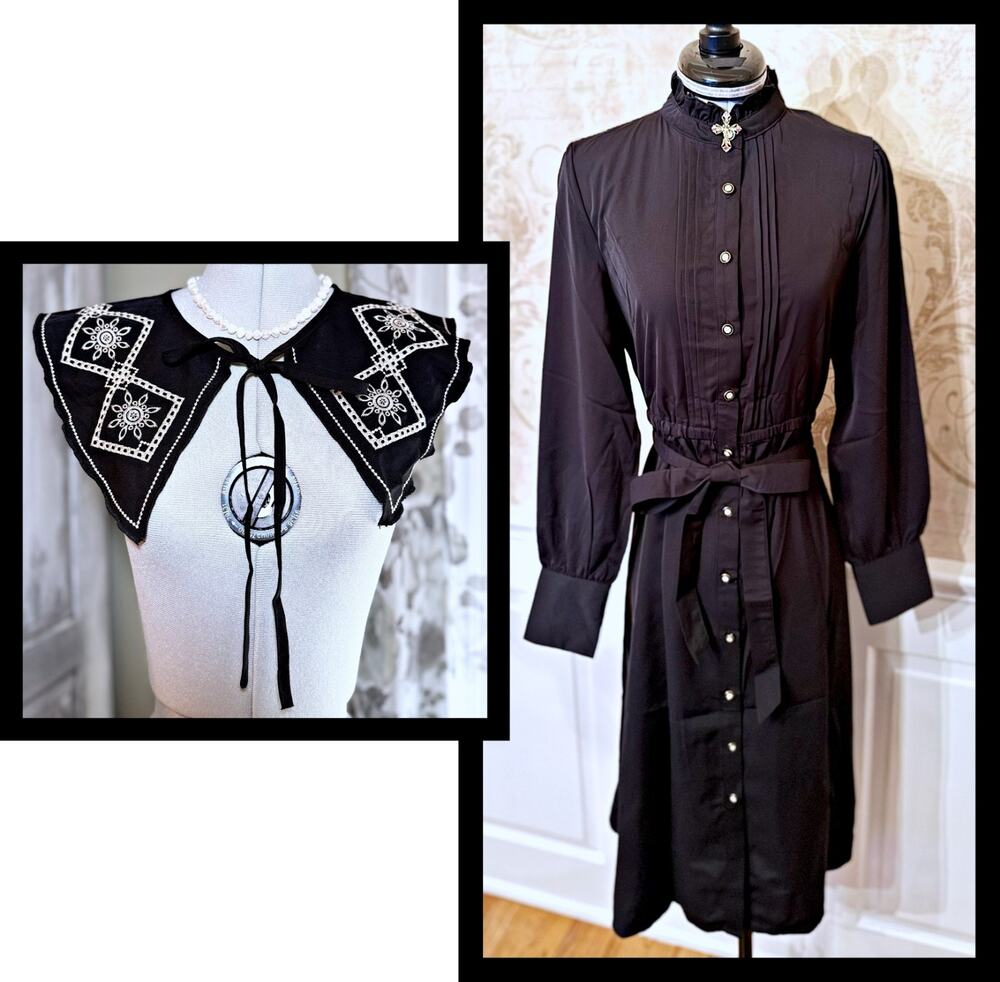Axes Femme Poetique Embroidered Collar & Black Dress J Fashion Goth Cottagecore